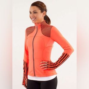lululemon Forme Jacket, Size 8, Light Flare Classic Stripe Neon Orange & Inkwell